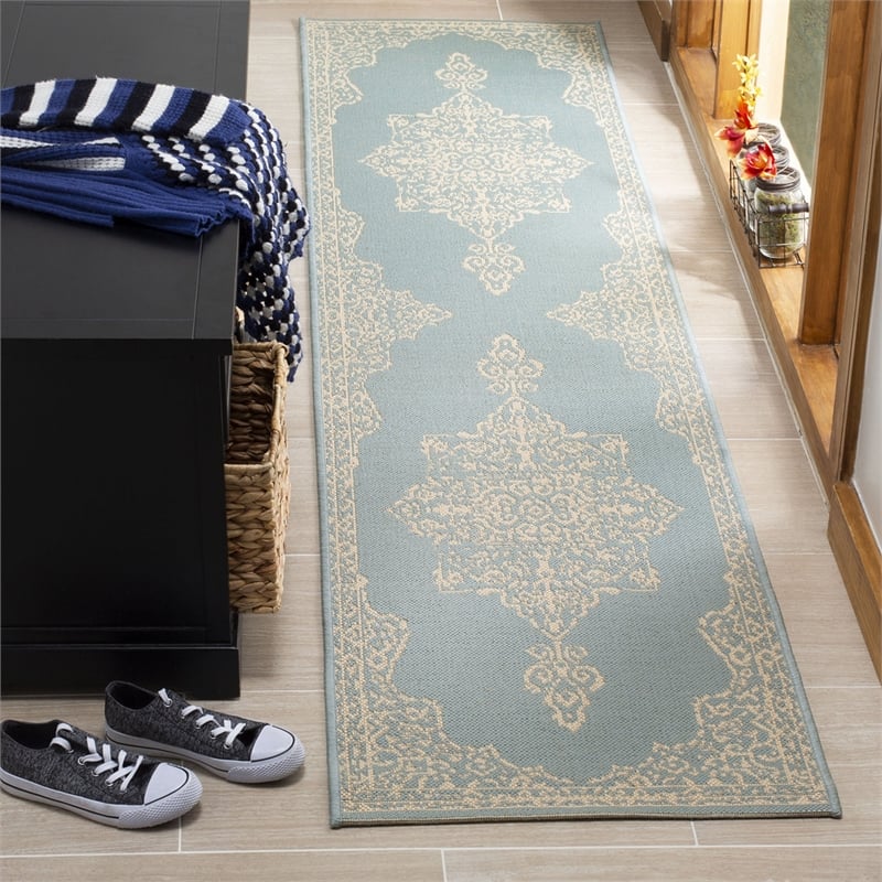 Safavieh Linden 100 2' x 8' Runner Rug in Cream and Aqua