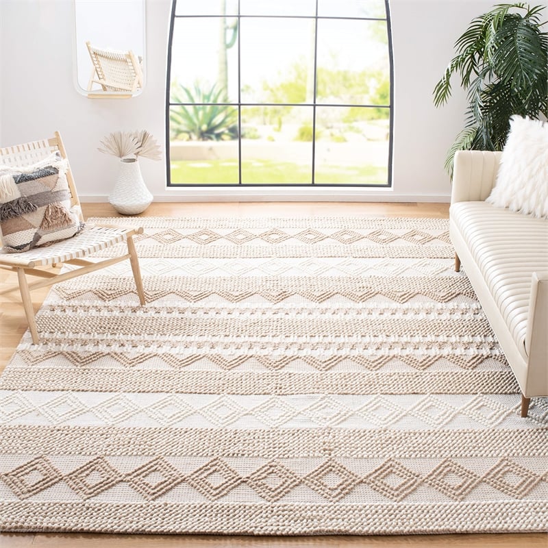 Safavieh Natura 8' Square Hand Woven Wool Rug in Beige and Ivory