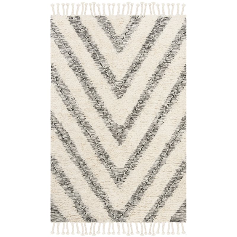 Safavieh Kenya 3' x 5' Hand Knotted Wool Rug in Black and Ivory