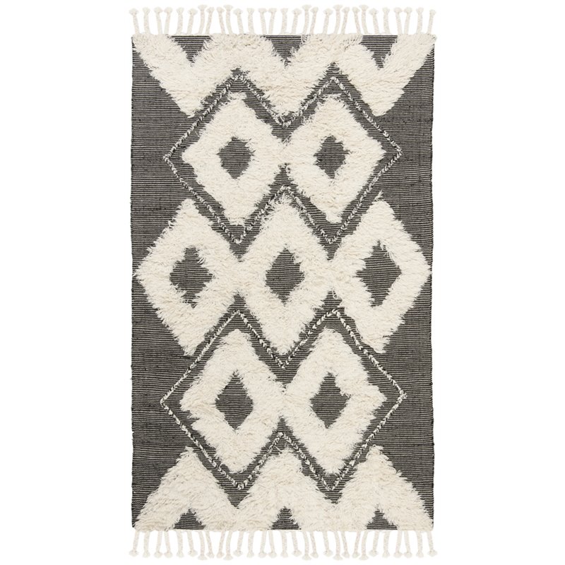 Safavieh Kenya 3' x 5' Hand Knotted Wool Rug in Black and Ivory