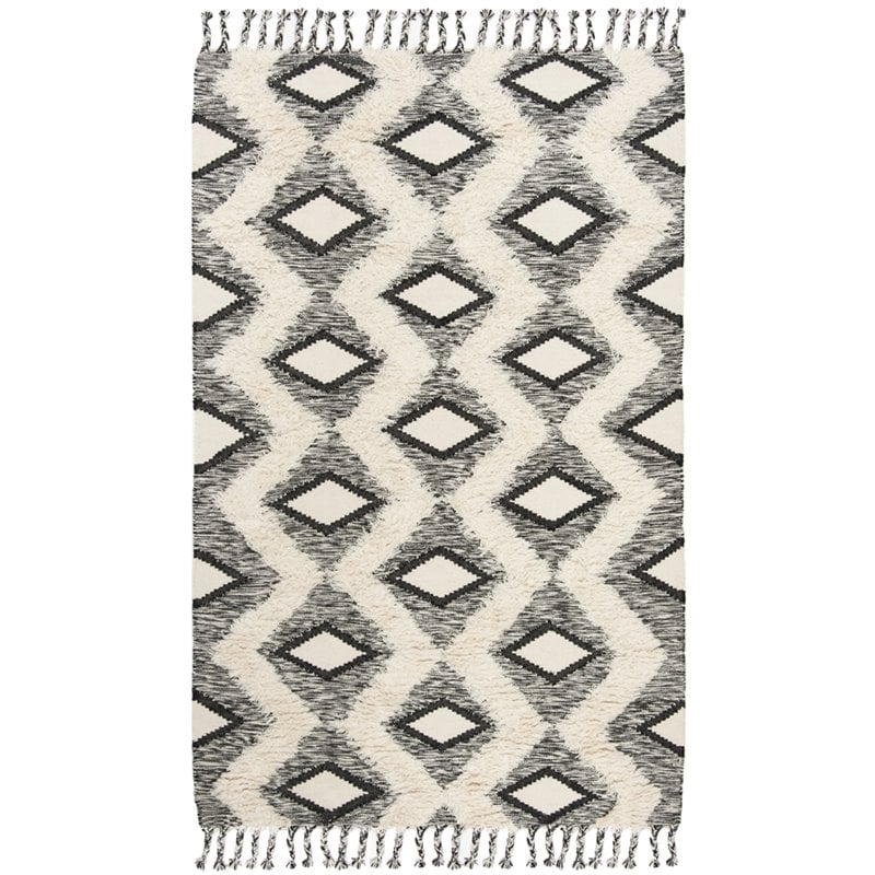 Safavieh Kenya 3' x 5' Hand Knotted Wool Rug in Black and Ivory