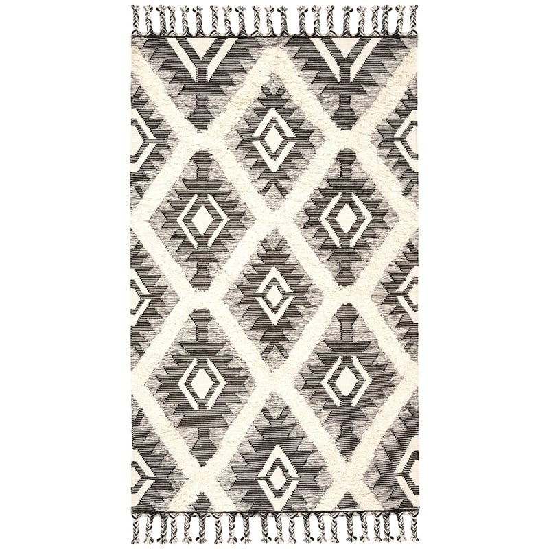 Safavieh Kenya 5' x 8' Hand Knotted Wool Rug in Black and Ivory