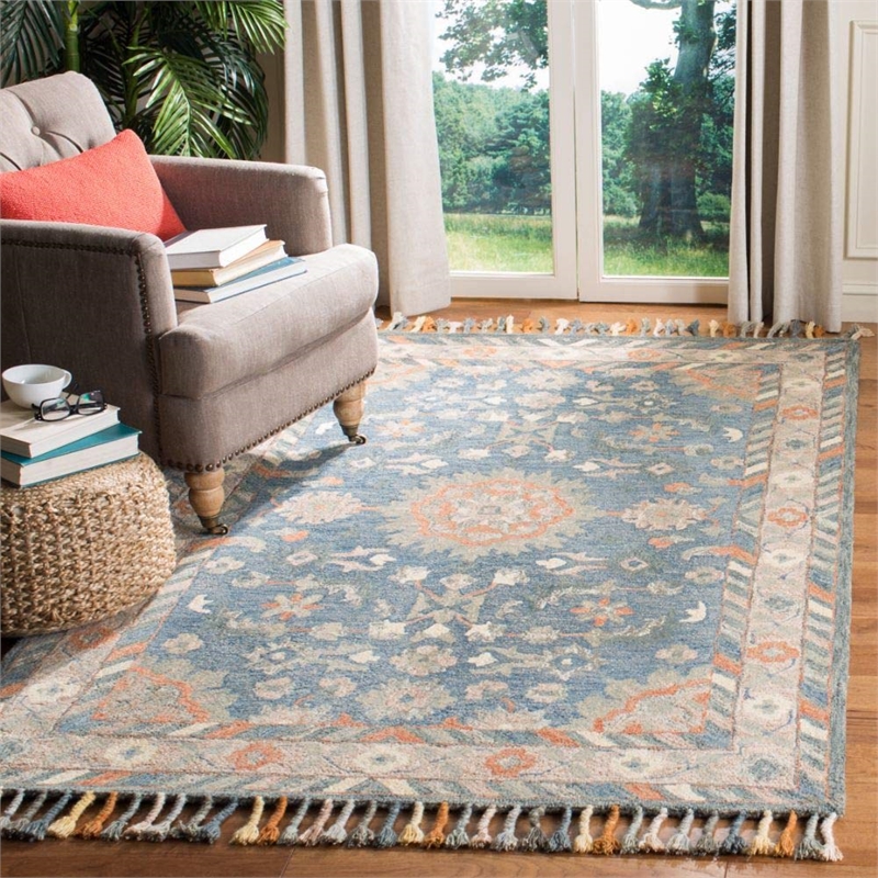 Safavieh Aspen 9' x 12' Hand Tufted Wool Rug in Blue and Rust
