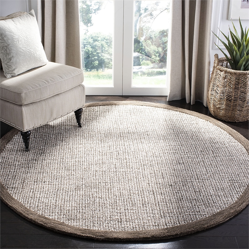 Safavieh Abstract 6' Round Hand Tufted Wool Rug in Brown and Ivory