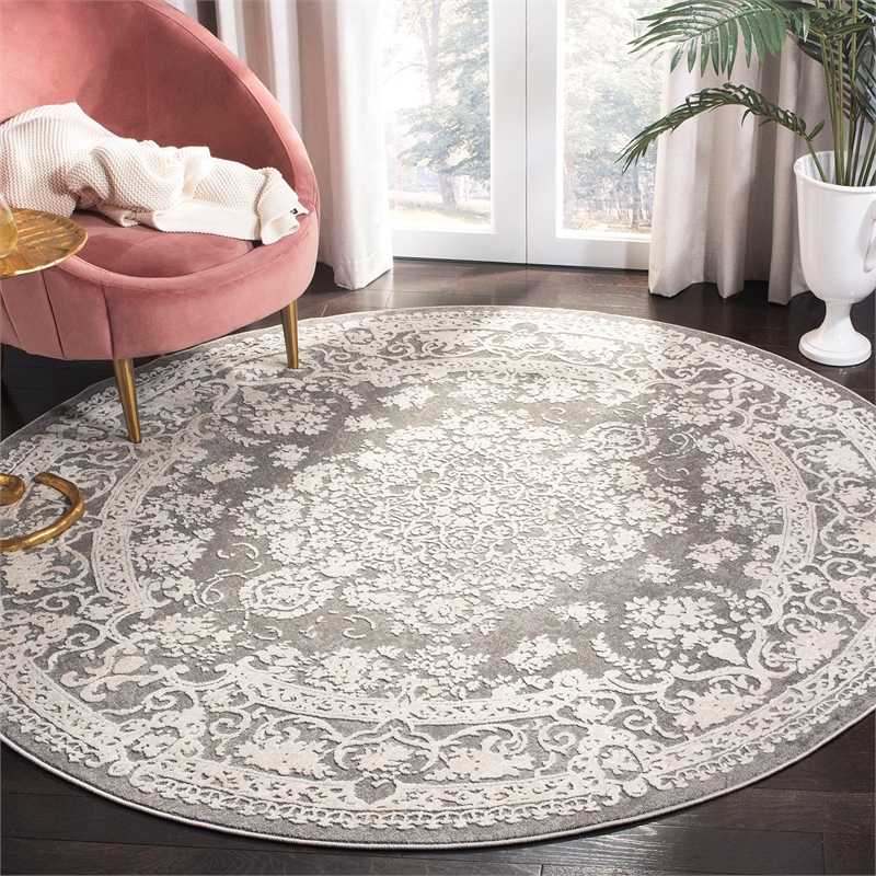 Safavieh Reflection 5' Round Rug in Dark Gray and Cream
