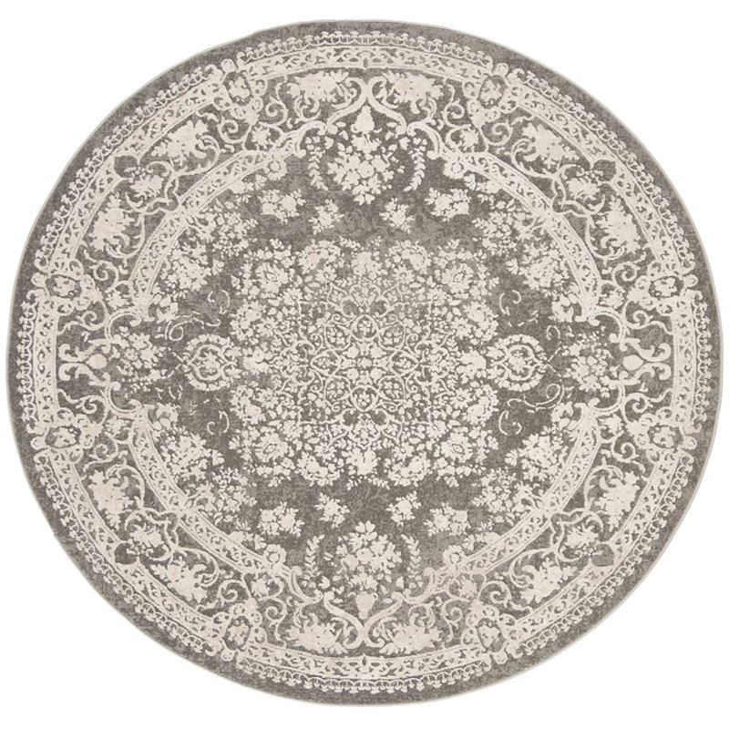 Safavieh Reflection 5' Round Rug in Dark Gray and Cream
