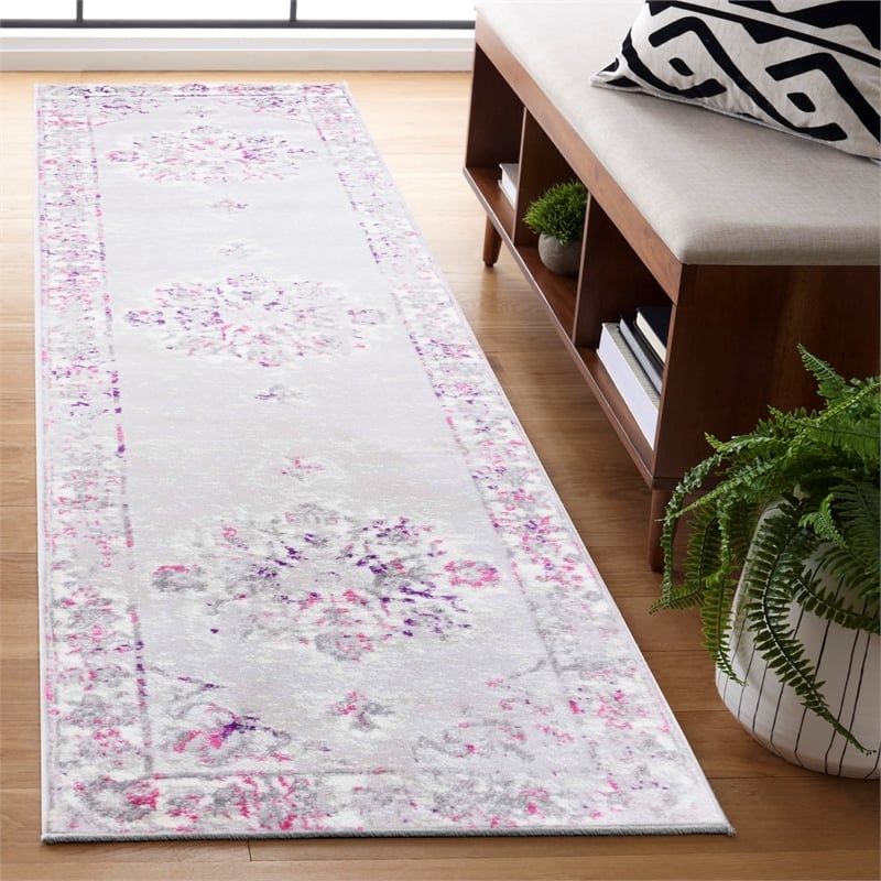 Safavieh Skyler 2' x 10' Runner Rug in Gray and Pink