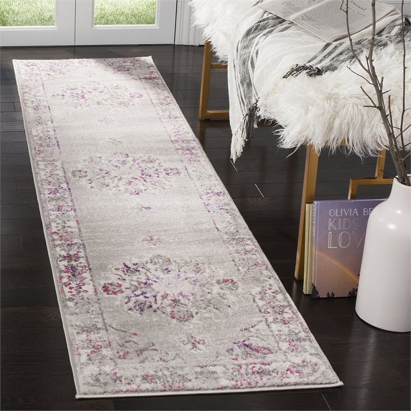 Safavieh Skyler 2' x 12' Runner Rug in Gray and Pink