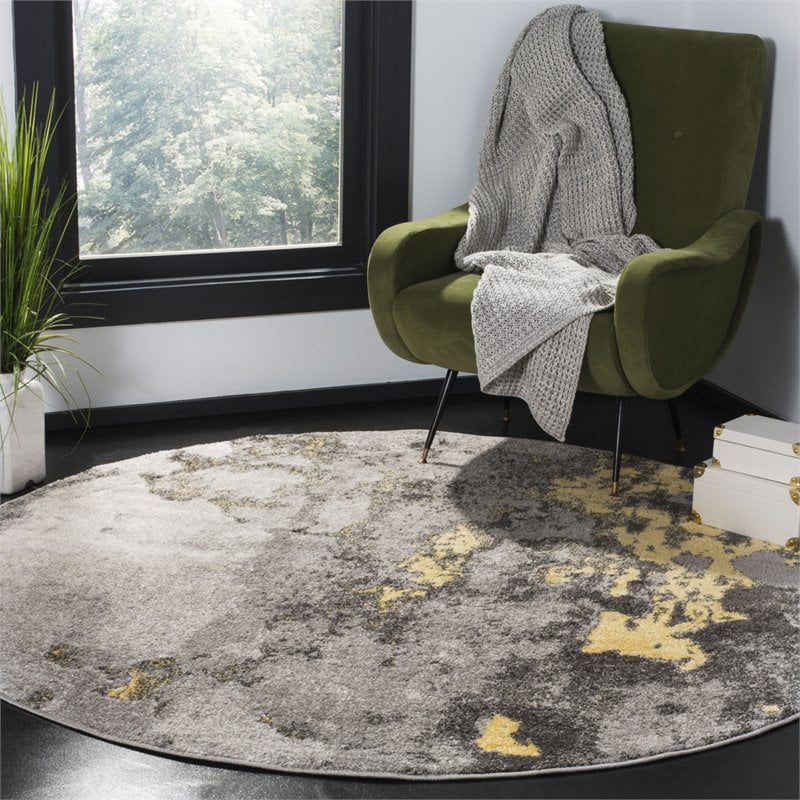 Safavieh Adirondack 4' Round Rug in Gray and Yellow