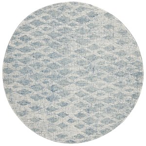 Safavieh Abstract 6' Round Hand Tufted Wool Rug in Ivory and Blue