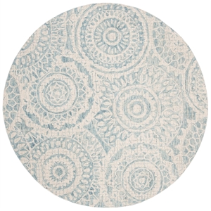 Safavieh Abstract 6' Round Hand Tufted Wool Rug in Ivory and Blue