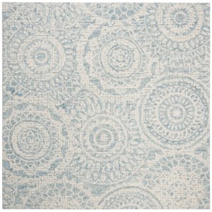 Safavieh Abstract 6' Square Hand Tufted Wool Rug in Ivory and Blue