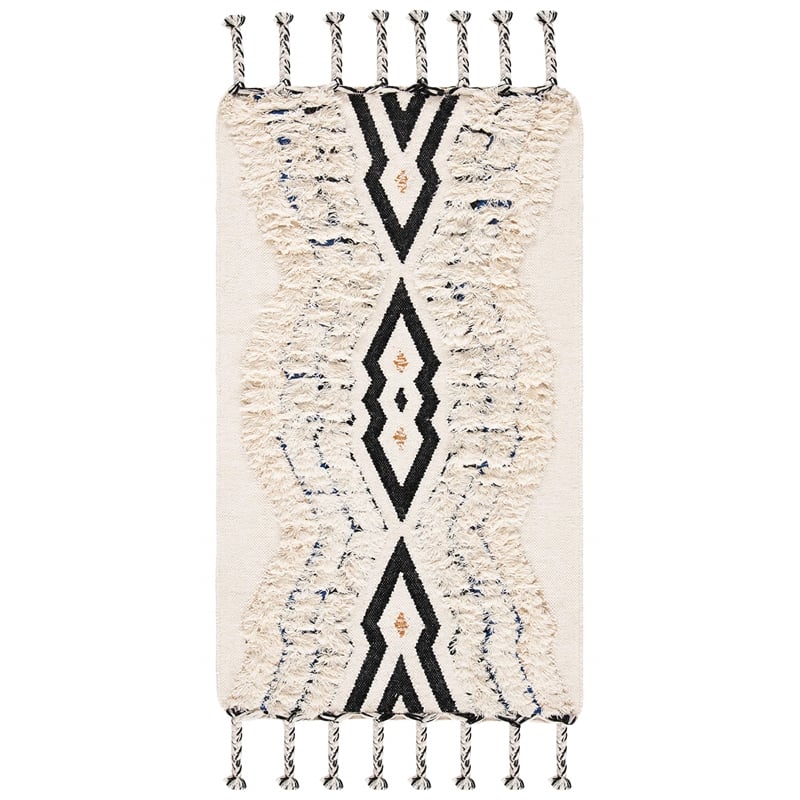 Safavieh Kenya 3' x 5' Hand Knotted Wool Rug in Ivory and Black