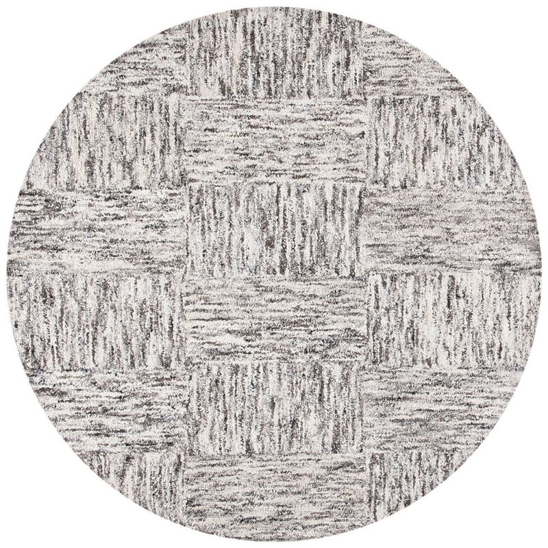 Safavieh Abstract 6' Wool Round Hand Tufted Rug in Ivory and Charcoal
