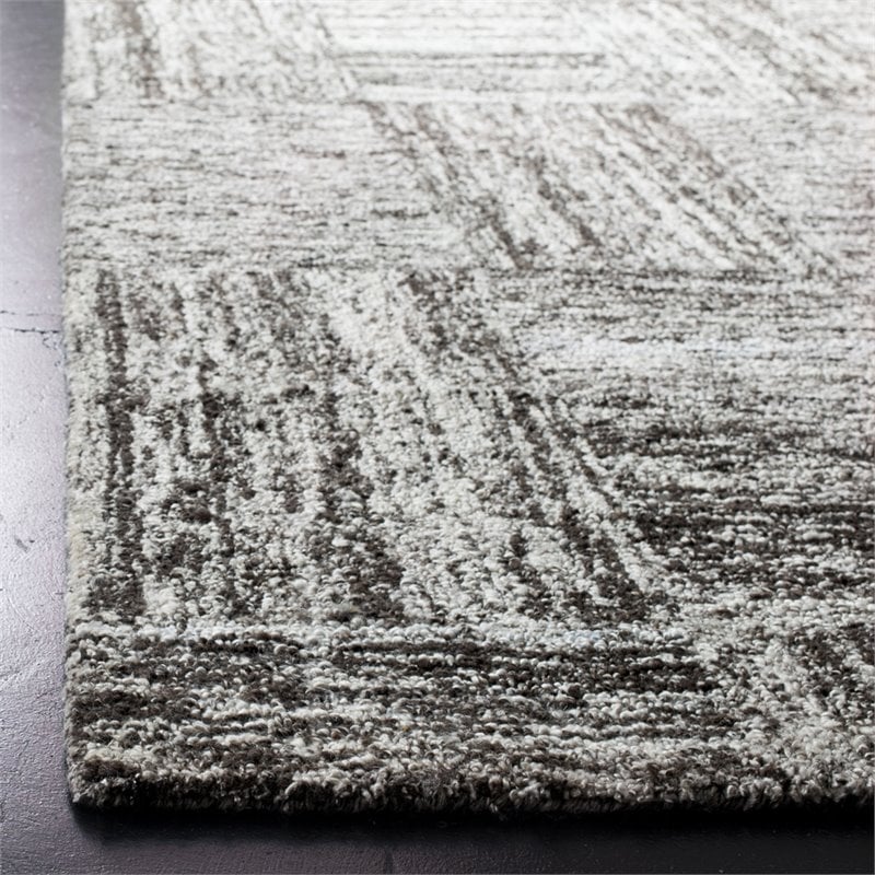 Safavieh Abstract 6' Square Wool Hand Tufted Rug in Ivory and Charcoal