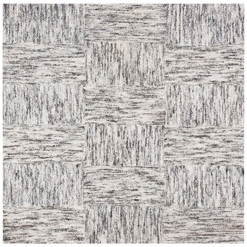 Safavieh Abstract 6' Square Wool Hand Tufted Rug in Ivory and Charcoal