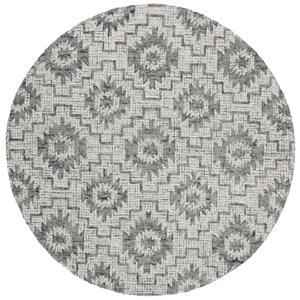 Safavieh Abstract 6' Round Hand Tufted Wool Rug in Ivory and Dark Gray