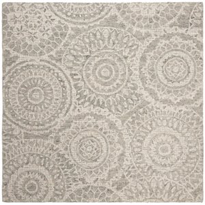 Safavieh Abstract 6' Square Hand Tufted Wool Rug in Ivory and Gray