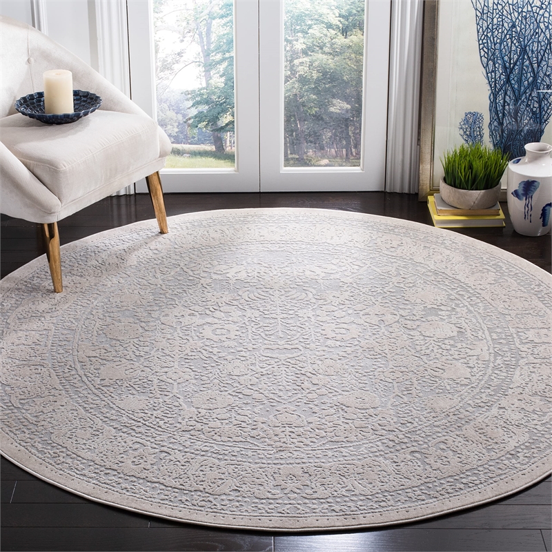 Safavieh Reflection 5' Round Rug in Light Gray and Cream