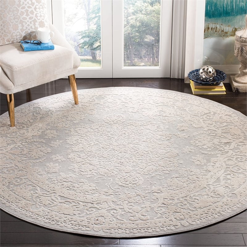 Safavieh Reflection 5' Round Rug in Light Gray and Cream