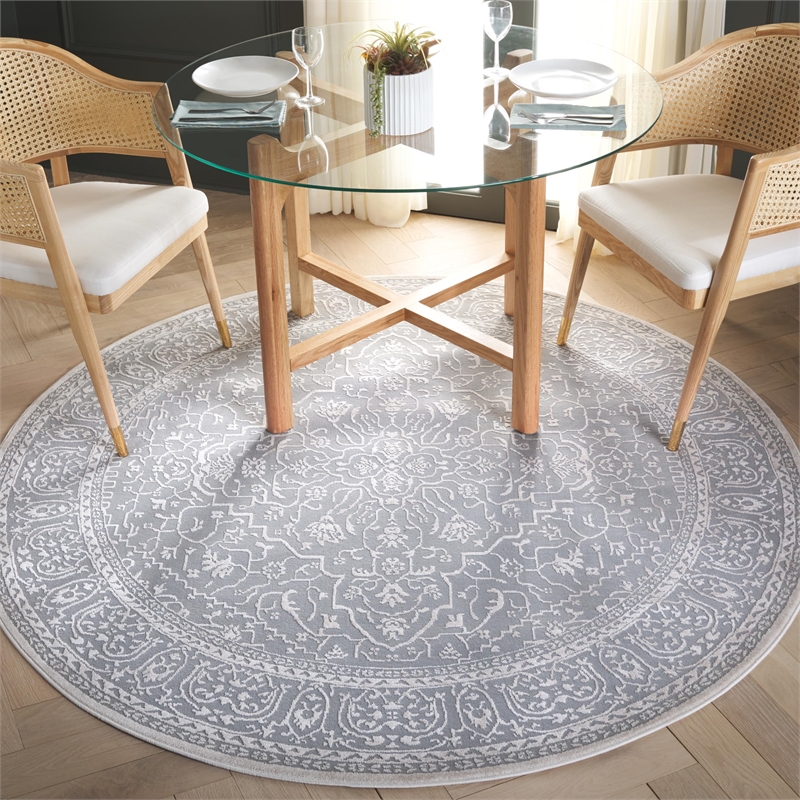 Safavieh Reflection 5' Round Rug in Light Gray and Cream
