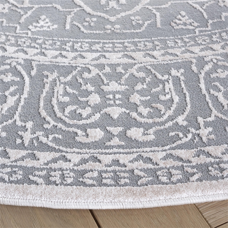 Safavieh Reflection 5' Round Rug in Light Gray and Cream