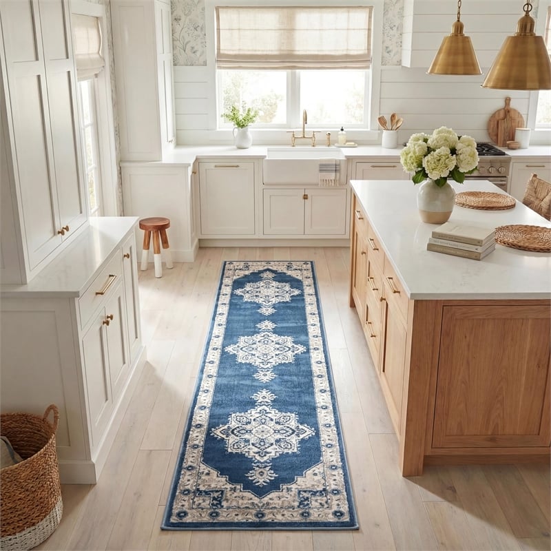 Safavieh Brentwood 2' x 8' Runner Rug in Navy and Cream