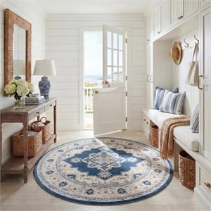 Safavieh Brentwood 6'7&quot Round Rug in Navy and Cream