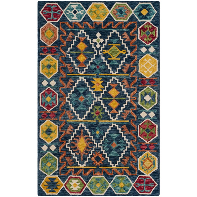 Safavieh Aspen 6' x 9' Hand Tufted Wool Rug in Navy and Gold