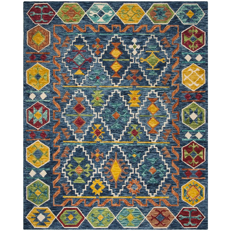 Safavieh Aspen 9' x 12' Hand Tufted Wool Rug in Navy and Gold
