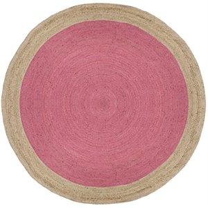 safavieh natural fiber 7' round hand woven jute rug in pink