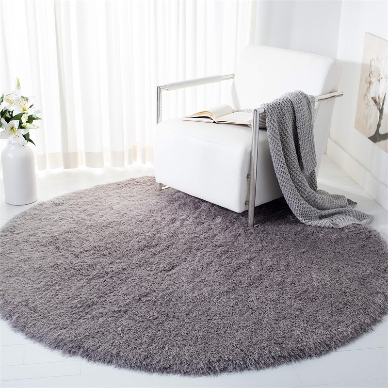 Safavieh Venice 4' Round Hand Tufted Shag Rug in Silver