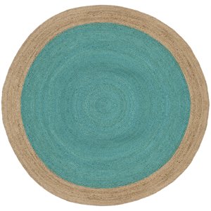 Safavieh Natural Fiber 7' Round Hand Woven Jute Rug in Teal