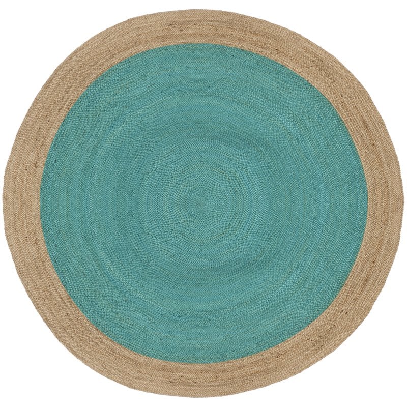 Safavieh Natural Fiber 9' Round Hand Woven Jute Rug in Teal
