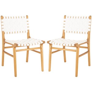 Safavieh Taika Leather Dining Side Chair in White (Set of 2)