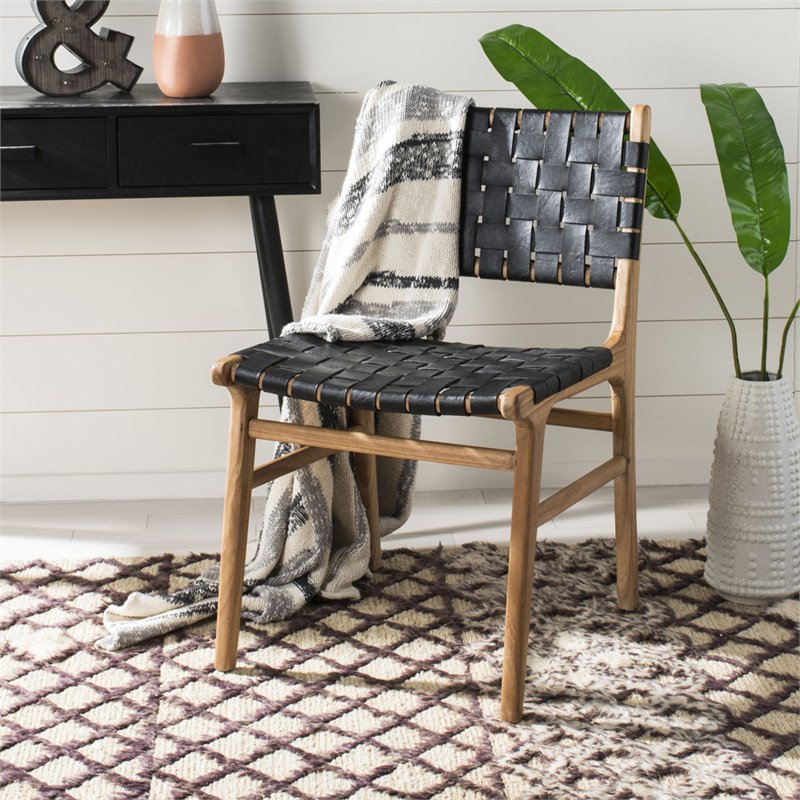 Safavieh Taika Leather Dining Side Chair in Black (Set of 2)