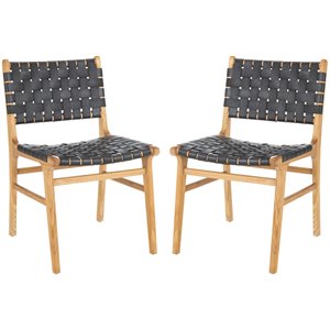 Safavieh Taika Leather Dining Side Chair in Black (Set of 2)