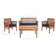 Safavieh Carson 4 Piece Patio Sofa Set in Teak Brown and Navy