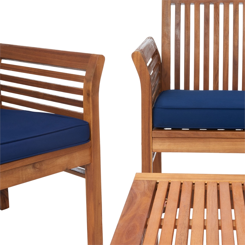Safavieh Carson 4 Piece Patio Sofa Set in Teak Brown and Navy