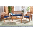 Safavieh Carson 4 Piece Patio Sofa Set in Teak Brown and Navy