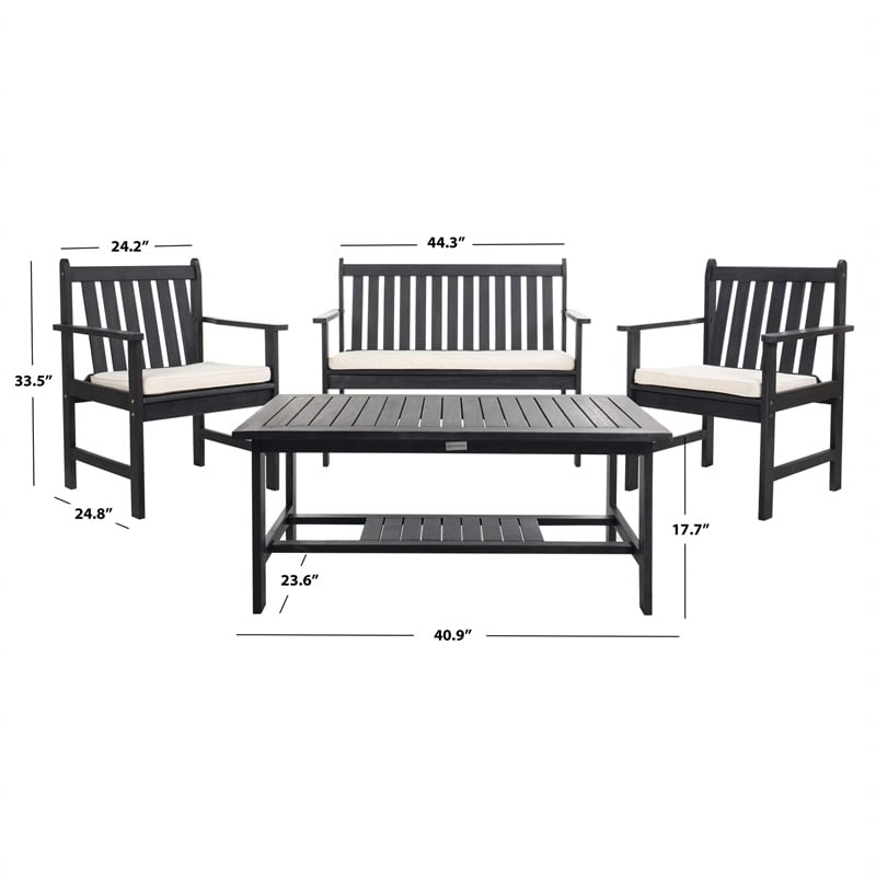 Safavieh Burbank 4 Piece Patio Sofa Set in Black and White