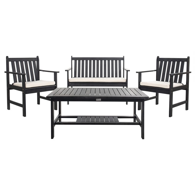 Safavieh Burbank 4 Piece Patio Sofa Set in Black and White