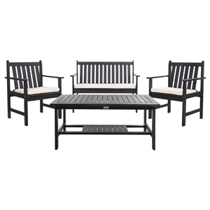 Safavieh Burbank 4 Piece Patio Sofa Set in Black and White