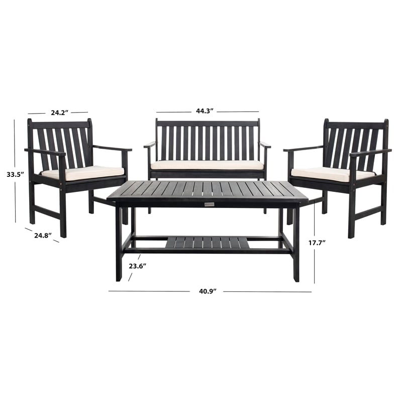 Safavieh Burbank 4 Piece Patio Sofa Set in Black and White