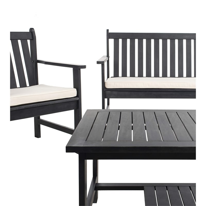 Safavieh Burbank 4 Piece Patio Sofa Set in Black and White