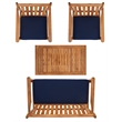 Safavieh Burbank 4 Piece Patio Sofa Set in Teak Brown and Navy