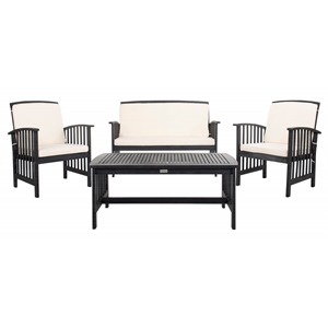 Safavieh Rocklin Wood  4 Pc Outdoor Set in Black / Beige