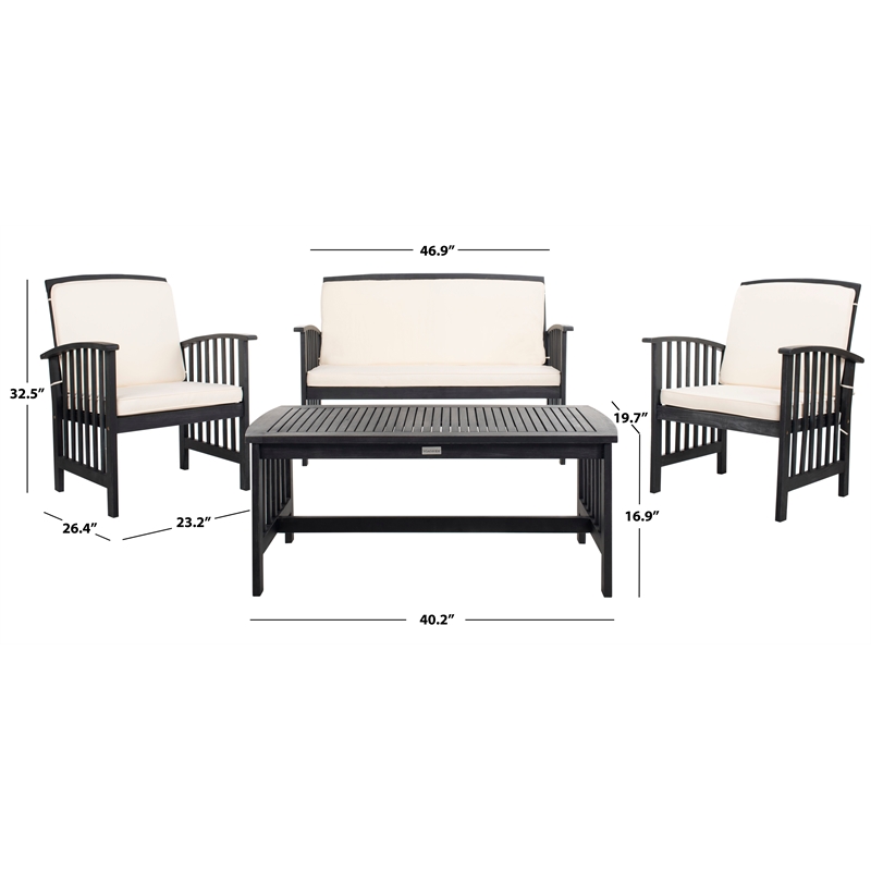 Safavieh Rocklin Wood  4 Pc Outdoor Set in Black / Beige