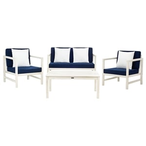 Safavieh Montez 4 Piece Patio Sofa Set in White and Navy