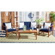 Safavieh Montez 4 Piece Patio Sofa Set in Teak Brown and Navy